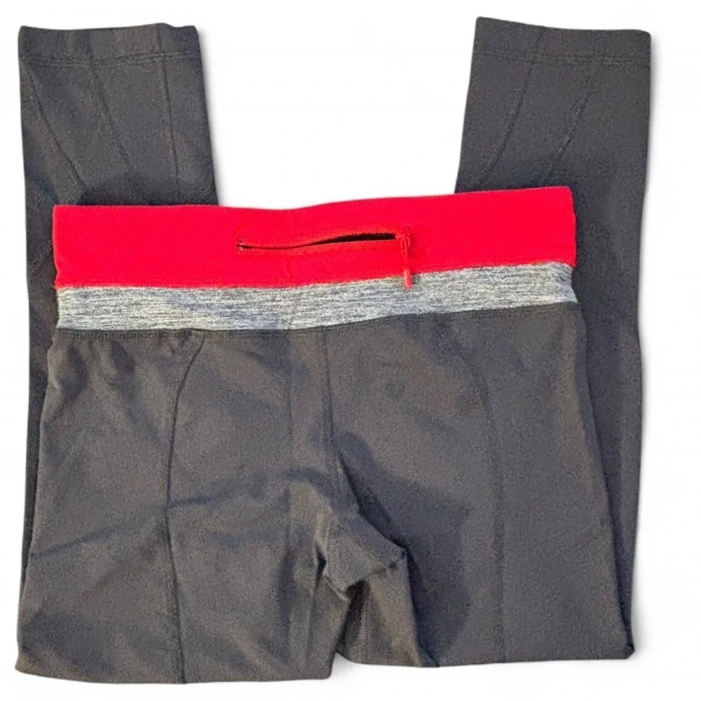 Lululemon Wunder Under Roll Down Crop Leggings Gray Red Colorblock Size 6
